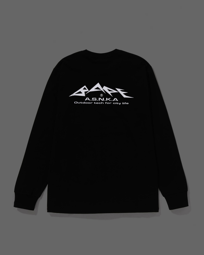 T Shirts Bape Reflective Print L/S Noir Homme | ESV-27904637